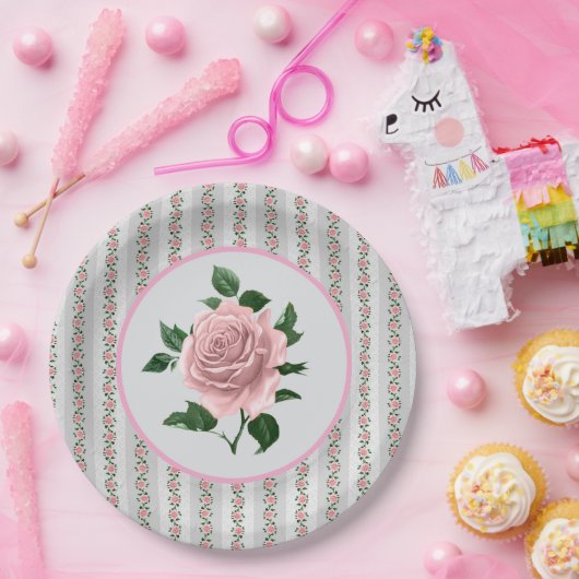 Roze Rozen  Papieren Bordje (Feest)