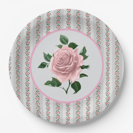 Roze Rozen Papieren Bordje (Voorkant)
