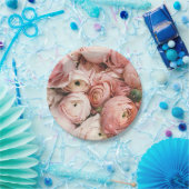 Roze rozen papieren bordje (Feest)