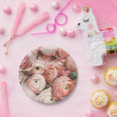 Roze rozen papieren bordje (Feest)