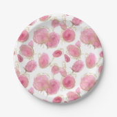 Roze rozen papieren bordje (Voorkant)