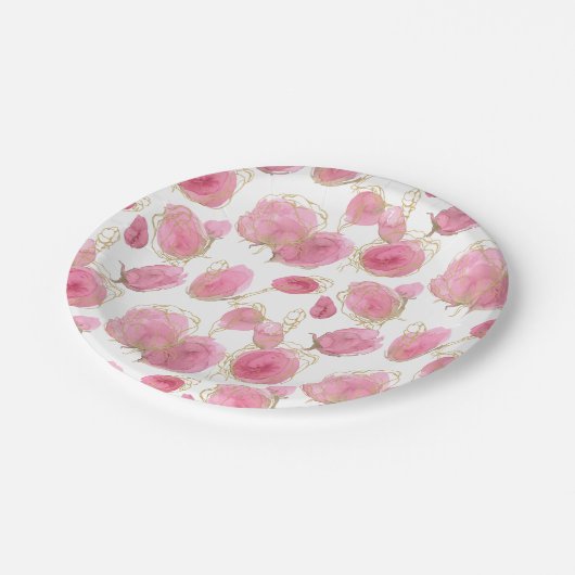 Roze rozen papieren bordje (Gekanteld)