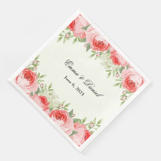 Roze rozen papieren servetten (Hoek)