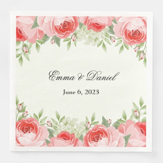 Roze rozen papieren servetten (Voorkant)