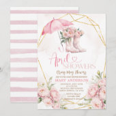 Roze Rozen Paraplu Laarzen April Douches Kaart (Voorkant / Achterkant)