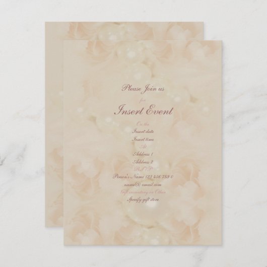 Roze rozen parelpitten elegant bruiloft verloving kaart (Voorkant / Achterkant)