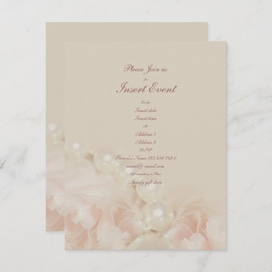 Roze rozen parelpitten elegant bruiloft verloving kaart (Voorkant / Achterkant)