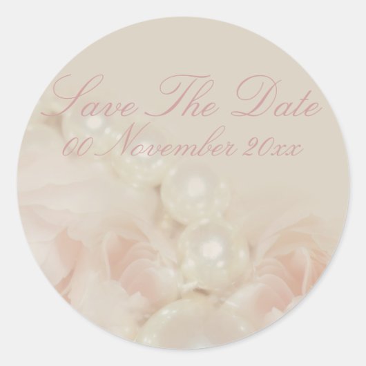 Roze rozen parelpitten elegant bruiloft verloving ronde sticker (Voorkant)