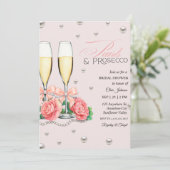 Roze Rozen Parels en Prosecco Bruidsfeest Kaart (Staand voorkant)