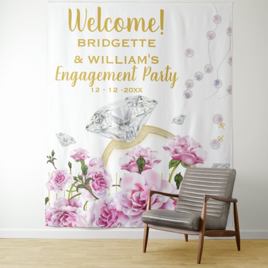 Roze rozen parels Verloving Ring Wandkleed (In situ)