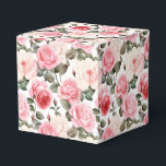 Roze Rozen Party Treat Box Bedankdoosjes<br><div class="desc">Party favour box wordt getoond met een mooie roze rozen bloemenprint. Pas dit object aan of koop het object zoals het is. Tip: voeg gewoon je geweldige traktaties toe en voeg wat feestelijk lint toe. Afbeelding onder licentie</div>