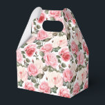 Roze Rozen Party Treat Box Bedankdoosjes<br><div class="desc">Party favour box wordt getoond met een mooie roze rozen bloemenprint. Pas dit object aan of koop het object zoals het is. Tip: voeg gewoon je geweldige traktaties toe en voeg wat feestelijk lint toe. Afbeelding onder licentie</div>