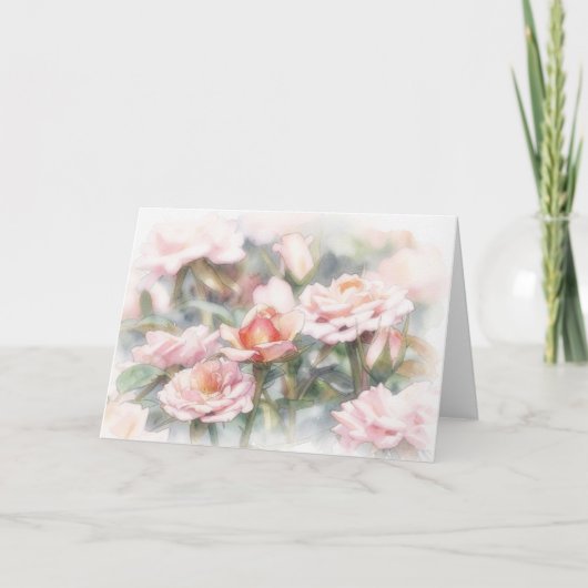 Roze rozen pastel aquarel kunst notitiekaart (Voorkant)
