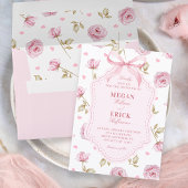 Roze rozen patroon boog bruiloft kaart