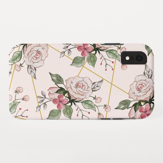 Roze  rozen patroon Case-Mate iPhone case (Achterkant (horizontaal))