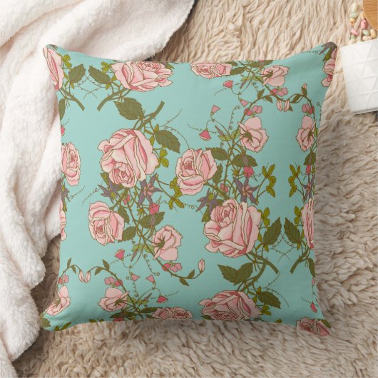 Roze Rozen Patroon Design Decoratief Kussen (Deken)