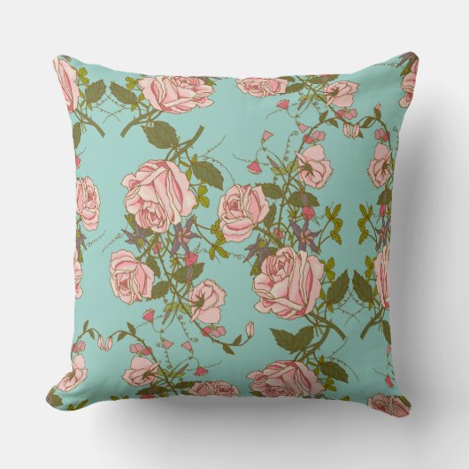 Roze Rozen Patroon Design Decoratief Kussen (Voorkant)