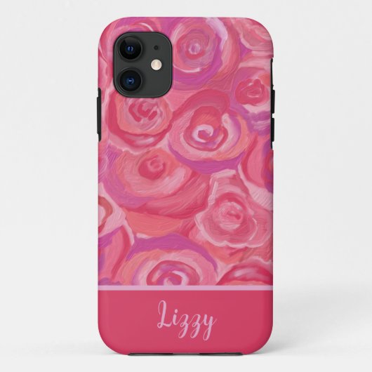 Roze rozen patroon Gepersonaliseerde iPhone Case (Achterkant)