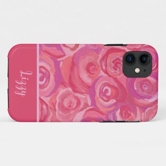 Roze rozen patroon Gepersonaliseerde iPhone Case (Achterkant (horizontaal))