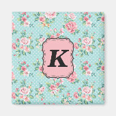 Roze Rozen patroon met monogram Magneet (Voorkant)