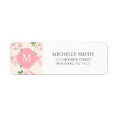 Roze Rozen Patroon Monogrammen Etiket (Voorkant)