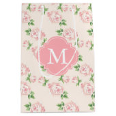 Roze  Rozen Patroon Monogrammen Medium Cadeauzakje (Voorkant)