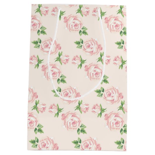 Roze  Rozen Patroon Monogrammen Medium Cadeauzakje (Achterkant)