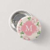 Roze Rozen Patroon Monogrammen Ronde Button 3,2 Cm (Voorkant /achterkant)