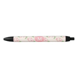 Roze  Rozen Patroon Monogrammen Zwarte Inkt Pen