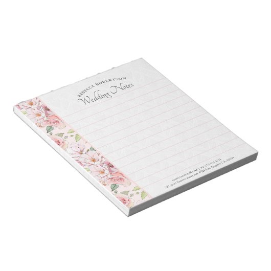 Roze rozen patroon notitieblok (Schuin)