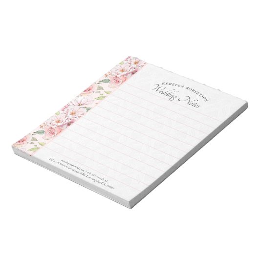 Roze  rozen patroon notitieblok (Linkerzijde)