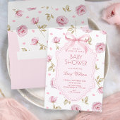 Roze rozen patroon strik baby shower kaart