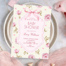 Roze rozen patroon strik baby shower kaart