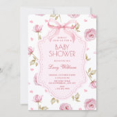 Roze rozen patroon strik baby shower kaart (Voorkant)