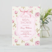 Roze rozen patroon strik bruidsdouche kaart (Staand voorkant)