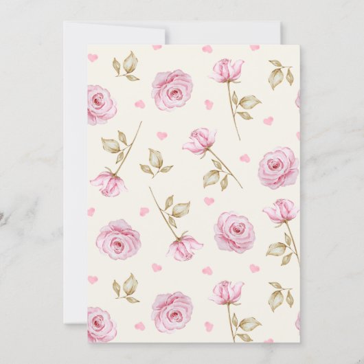 Roze rozen patroon strik bruiloft kaart (Achterkant)