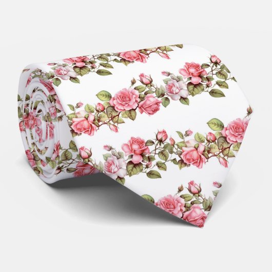 roze rozen patroon stropdas (Opgerold)
