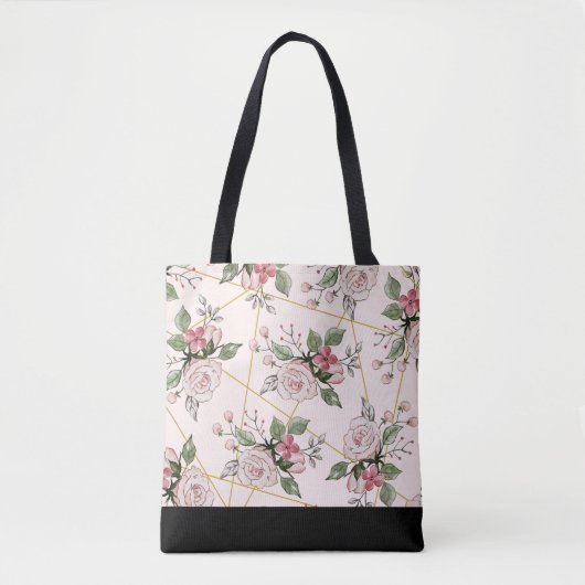 Roze  rozen patroon tote bag (Voorkant)