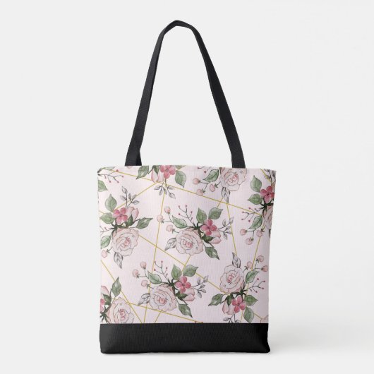 Roze  rozen patroon tote bag (Achterkant)