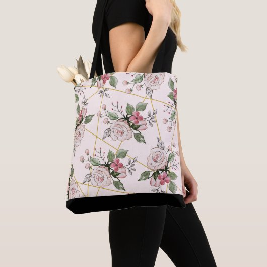 Roze  rozen patroon tote bag (Dichtbij)
