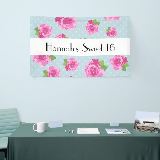 roze rozen, patroon van Rozen, bloemen, zoet 16 Spandoek (Beurs)