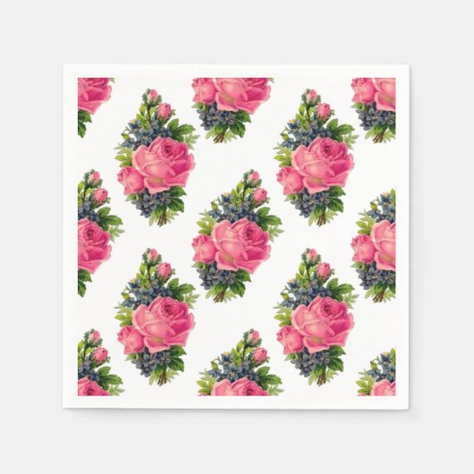 Roze Rozen Patroon  Vintage Servet (Voorkant)