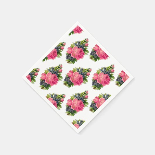 Roze Rozen Patroon  Vintage Servet (Hoek)