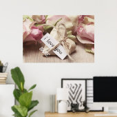 Roze rozen personaliseren met hart poster (Thuiskantoor)