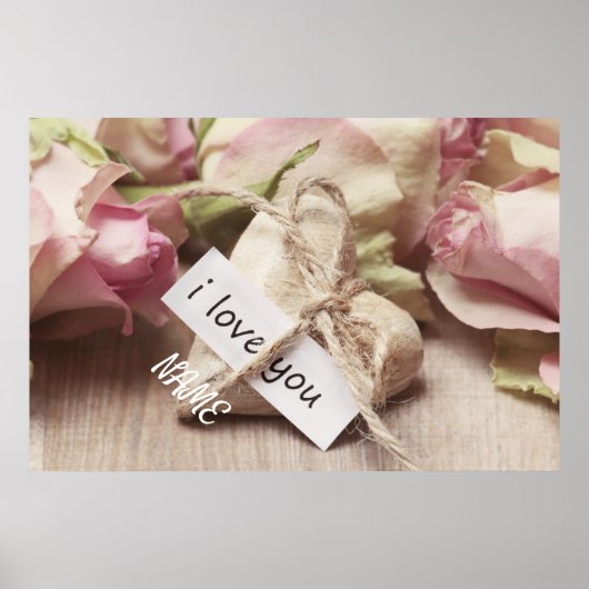 Roze rozen personaliseren met hart poster (Voorkant)