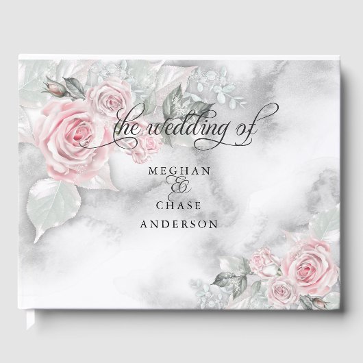 Roze rozen Pewter Waterverf BarefootBride™ Gastenboek (Voorkant)