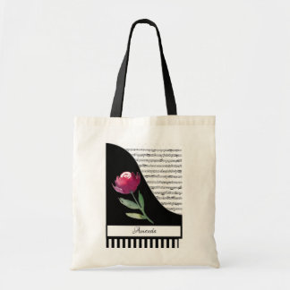 Roze rozen piano gepersonaliseerd tote bag