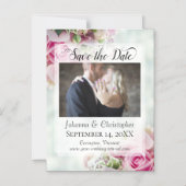Roze Rozen & Pioenen Foto Bruiloft Save the Date Magnetische Uitnodiging (Voorkant)