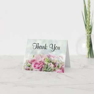 Roze Rozen & pioenenknoppen Elegant Eenvoudig Dank Bedankkaart