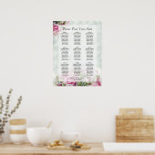 Roze rozen & Pioenrozen 9 Tafel Bruiloft Zitplaats Poster (Keuken)